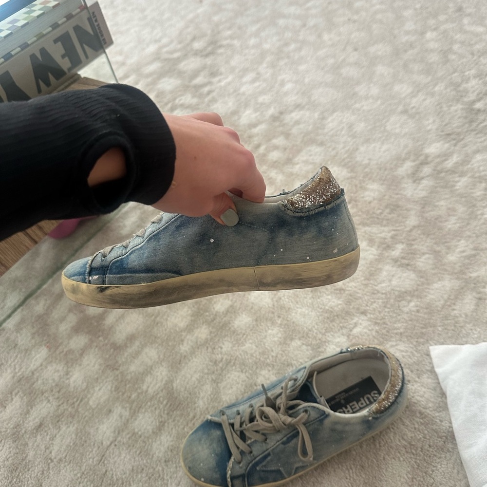Golden Goose Blue Denim Distressed Superstar Sneakers - Picture 2 of 4